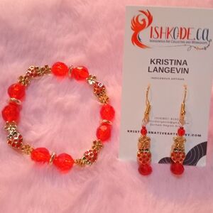 Red and Gold Beaded Jewelry Set